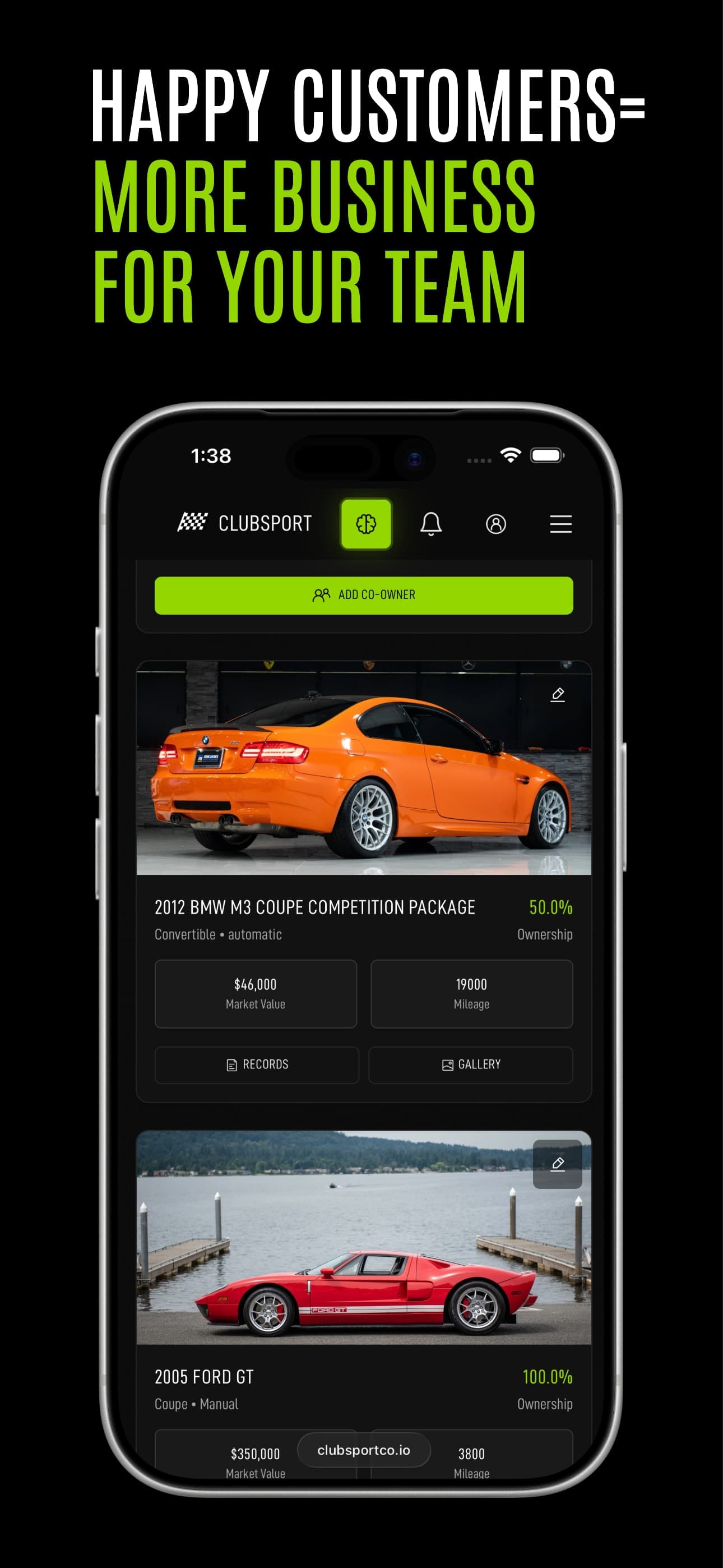 ClubSport app — car owners request and compare service