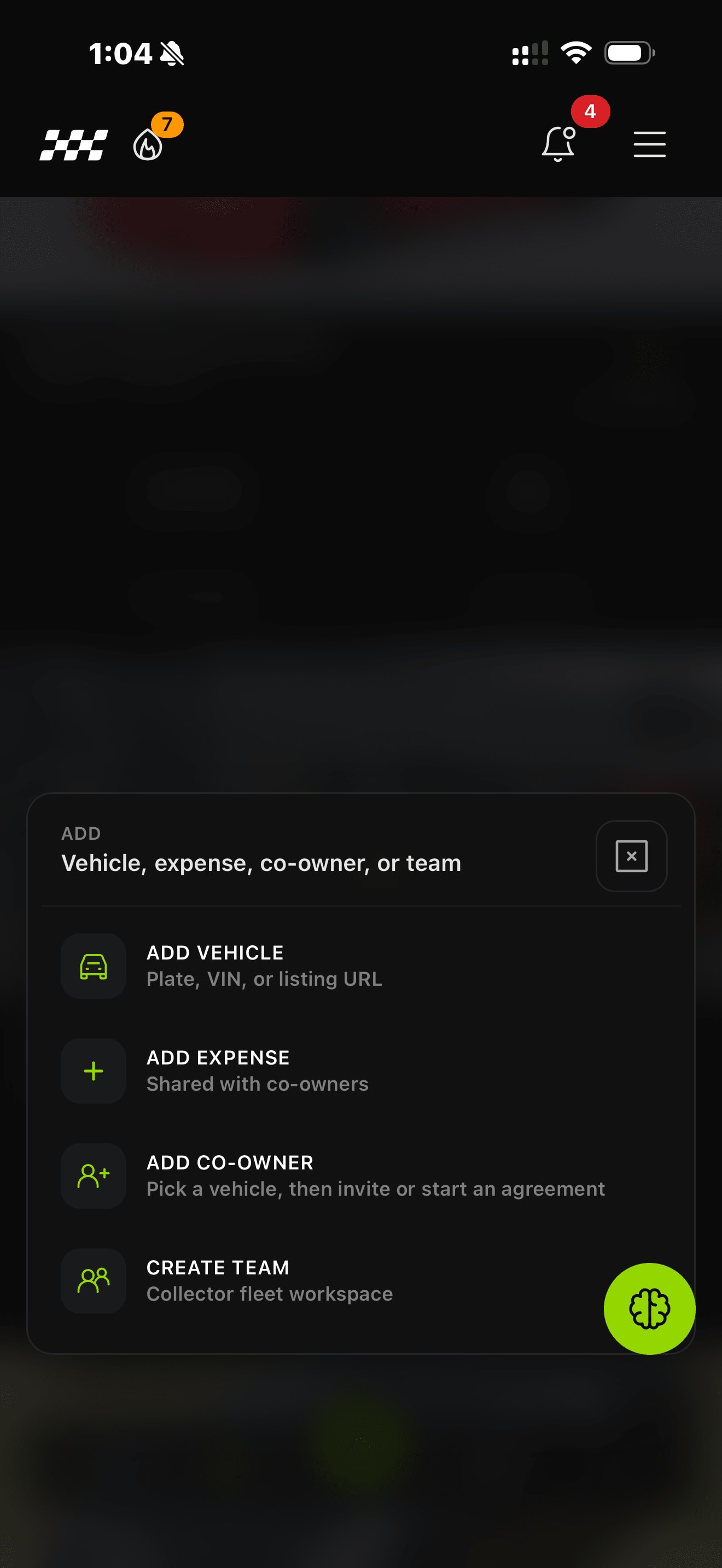 Add vehicle, expense, co-owner or team