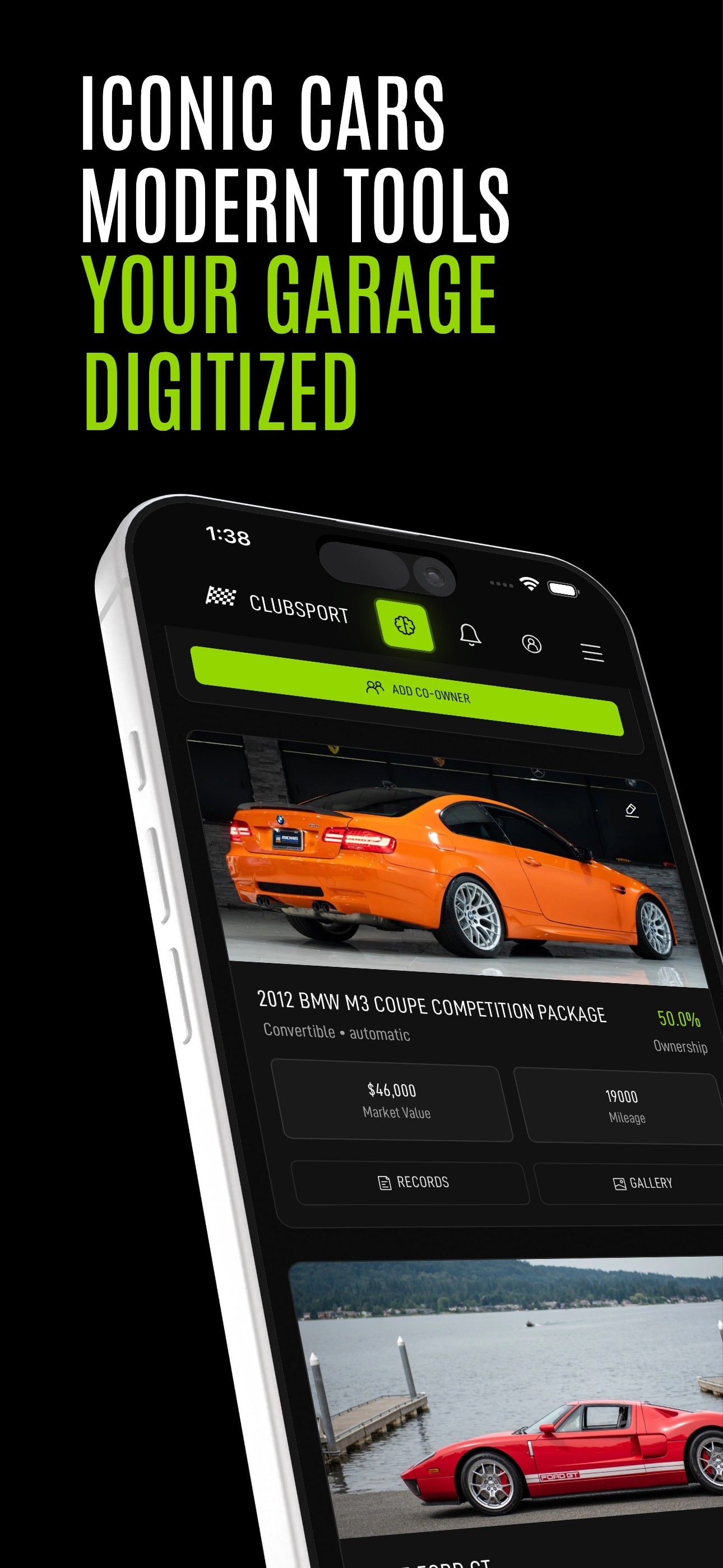 ClubSport app: expenses and vehicle overview