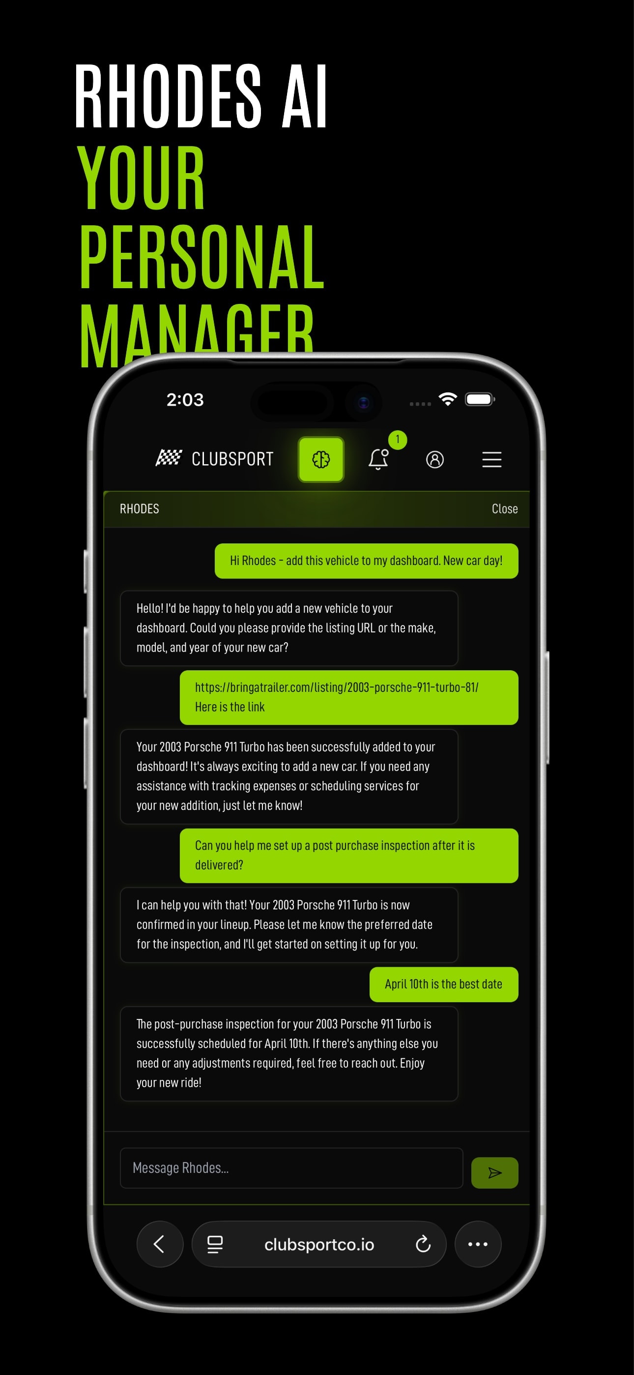ClubSport Rhodes AI assistant in the app
